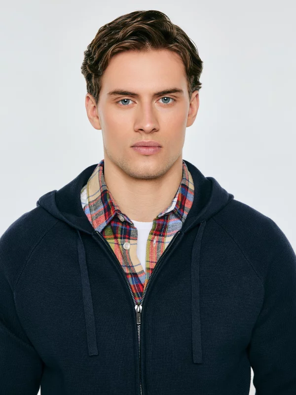 Sweter męski rozpinany z kapturem granatowy Hoodian 403