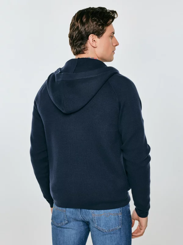 Sweter męski rozpinany z kapturem granatowy Hoodian 403