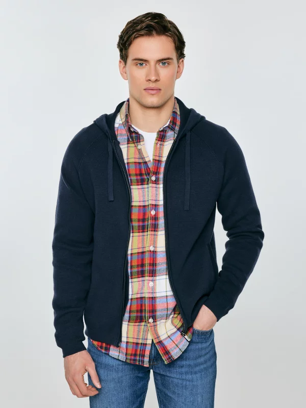 Sweter męski rozpinany z kapturem granatowy Hoodian 403