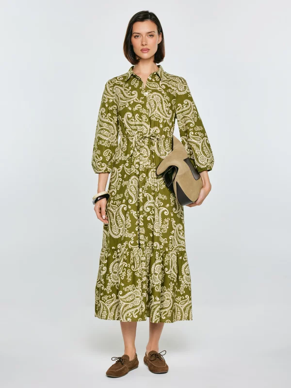 Sukienka damska midi ze wzorem paisley zielona Mazekin 301