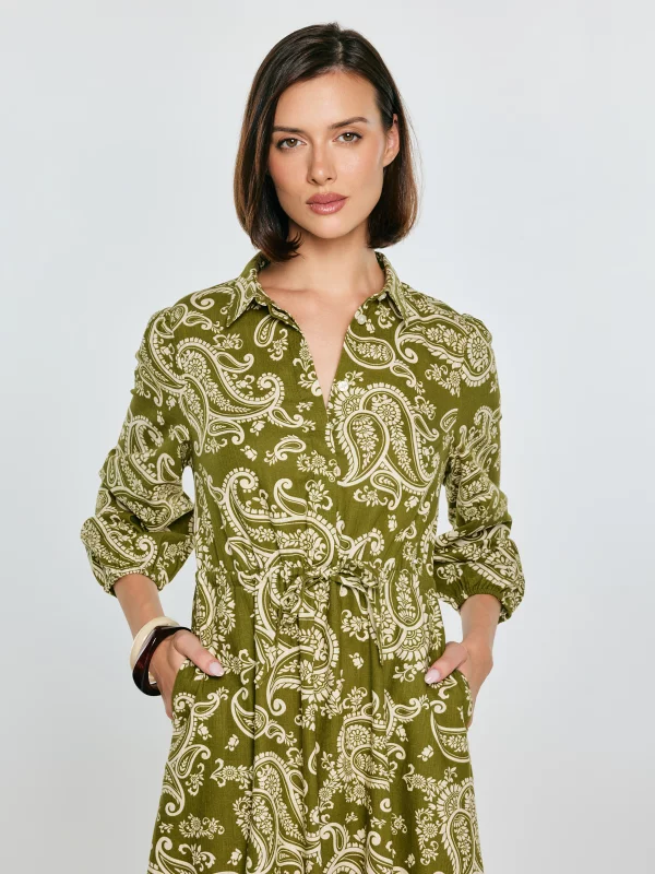 Sukienka damska midi ze wzorem paisley zielona Mazekin 301