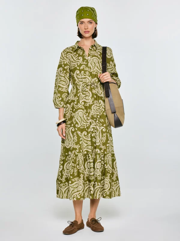 Sukienka damska midi ze wzorem paisley zielona Mazekin 301