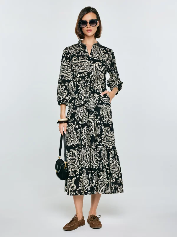 Sukienka damska midi ze wzorem paisley czarna Mazekin 907