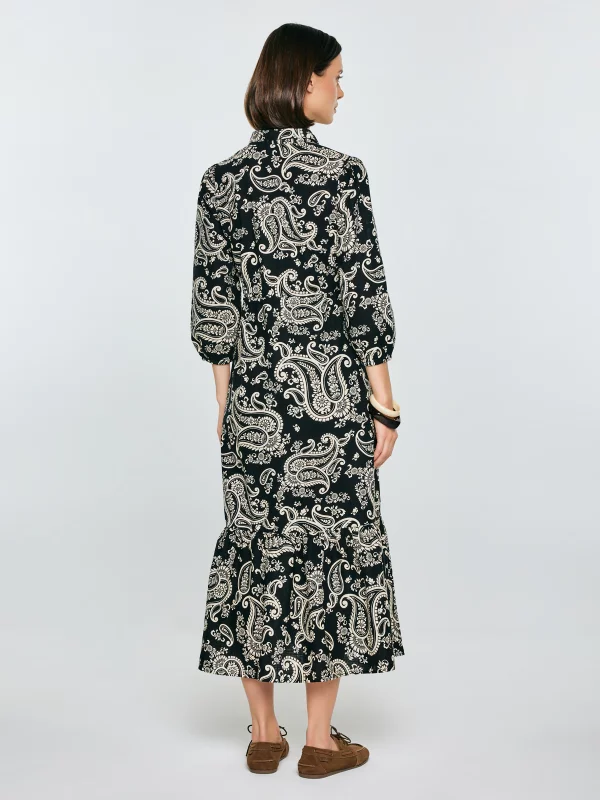 Sukienka damska midi ze wzorem paisley czarna Mazekin 907