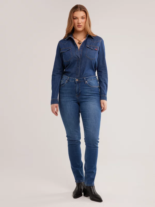 Jeansy damskie z wysokim stanem niebieskie Katrina High Waist 470