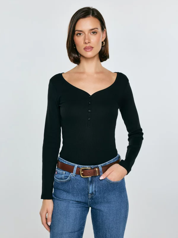 Bluzka damska z prążkowanej dzianiny czarna Nathalie 906