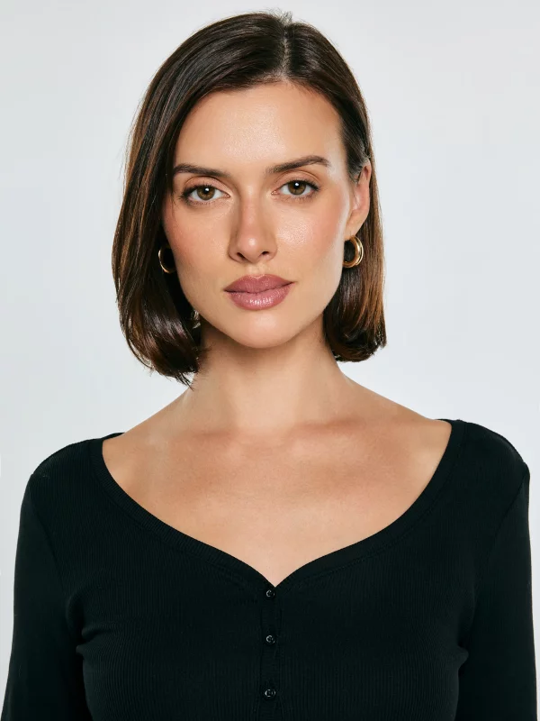 Bluzka damska z prążkowanej dzianiny czarna Nathalie 906