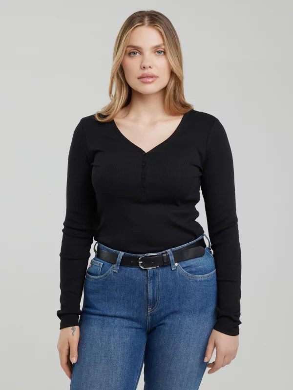 Bluzka damska z prążkowanej dzianiny czarna Nathalie 906