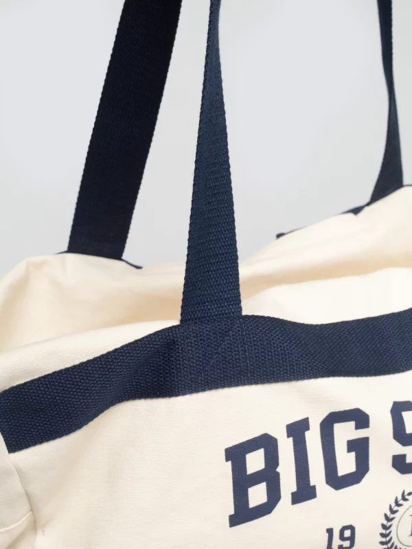 Torba bawełniana z kontrastowymi taśmami perłowa Ivy 103