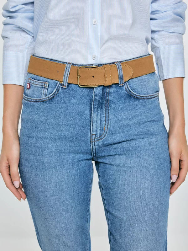 Pasek damski skórzany zamszowy beżowy Odina 801