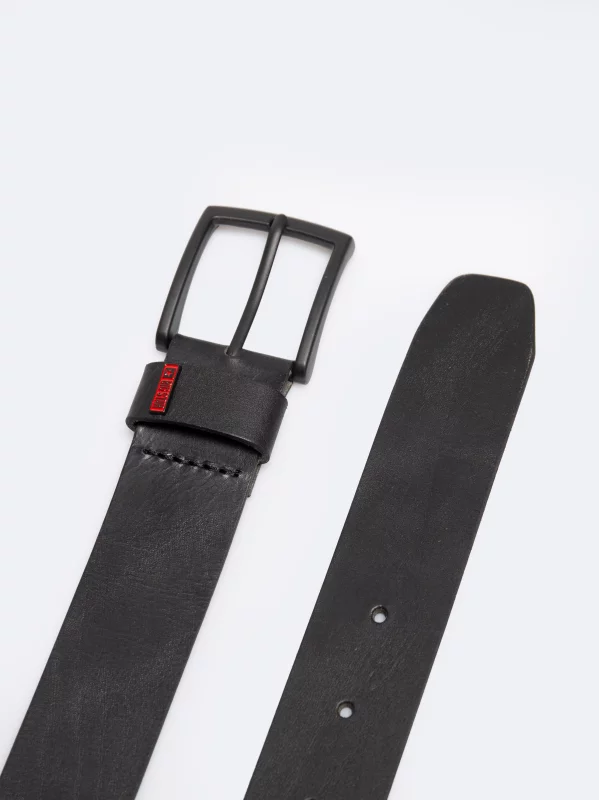 Pasek męski skórzany czarny Piros 906