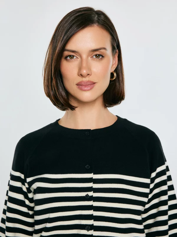 Kardigan damski z wiskozy w białe paski czarny Suzana 906