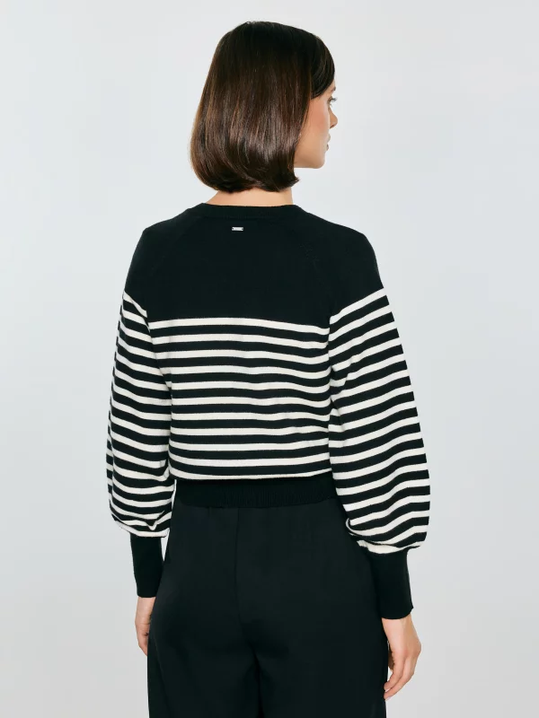 Kardigan damski z wiskozy w białe paski czarny Suzana 906
