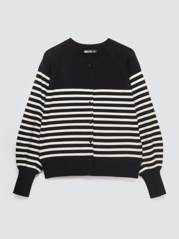 Kardigan damski z wiskozy w białe paski czarny Suzana 906