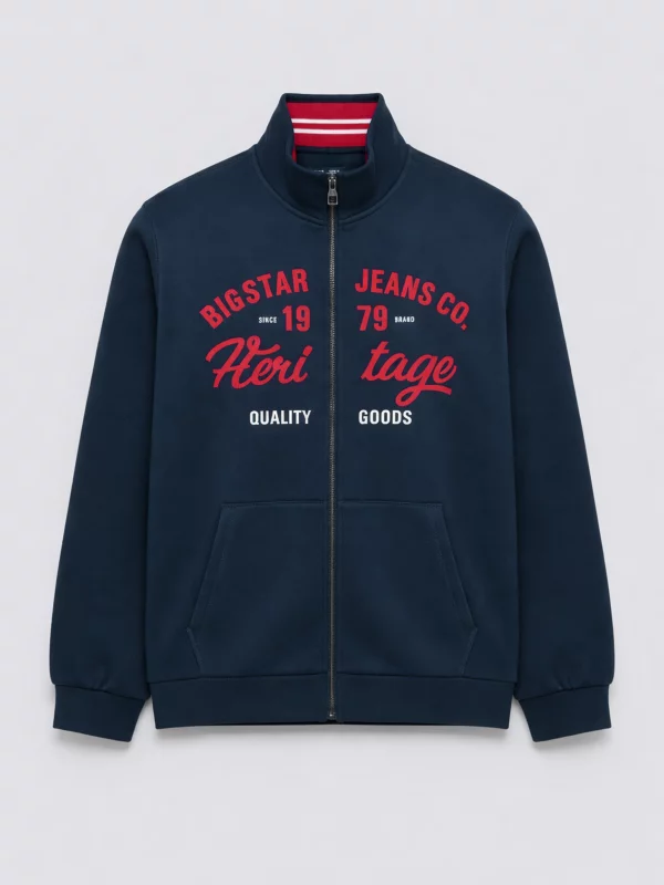 Bluza męska rozpinana z dużą aplikacją granatowa Shon 403