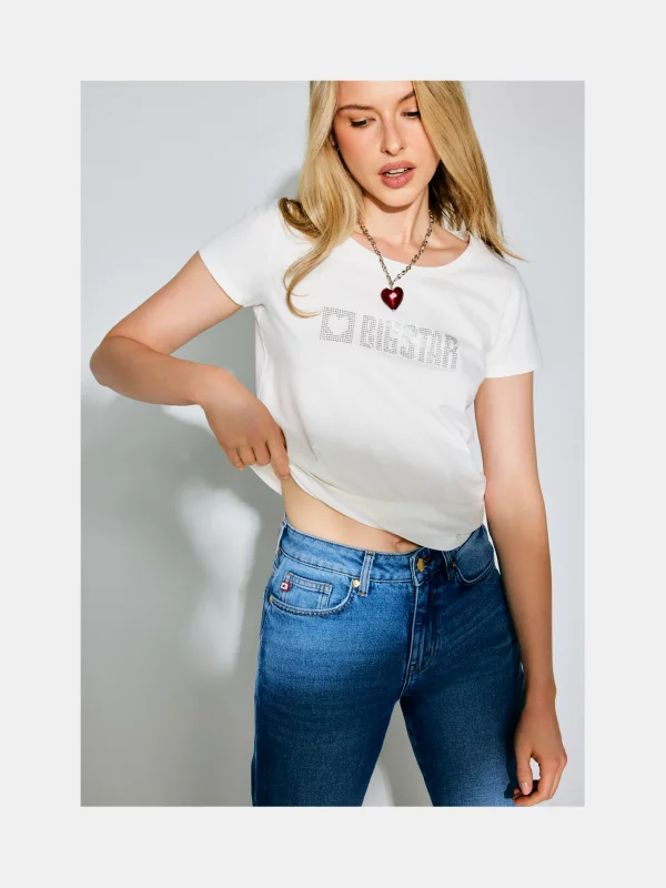 Koszulka damska z logo BIG STAR z cyrkonii biała Avra 100