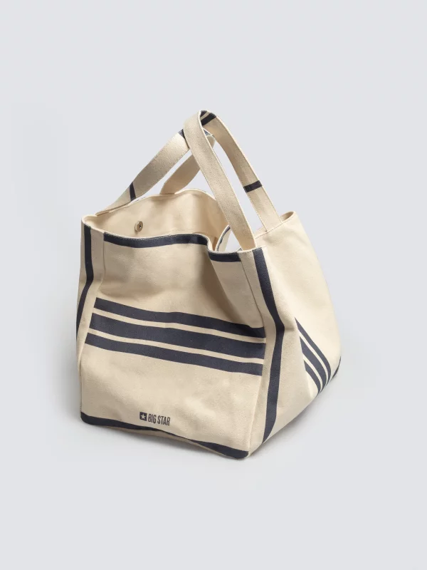 Torba plażowa z granatowymi paskami kremowa Berli 102
