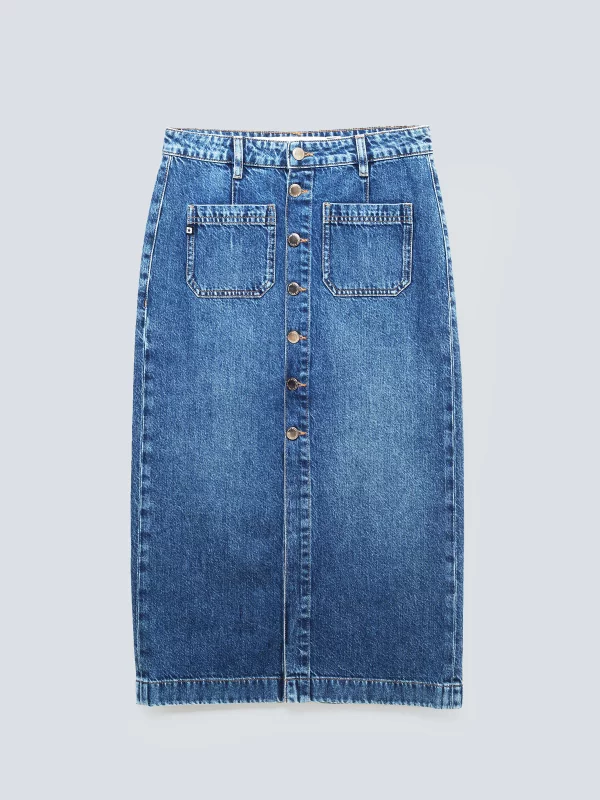 Spódnica damska midi jeansowa granatowa Gaia 627