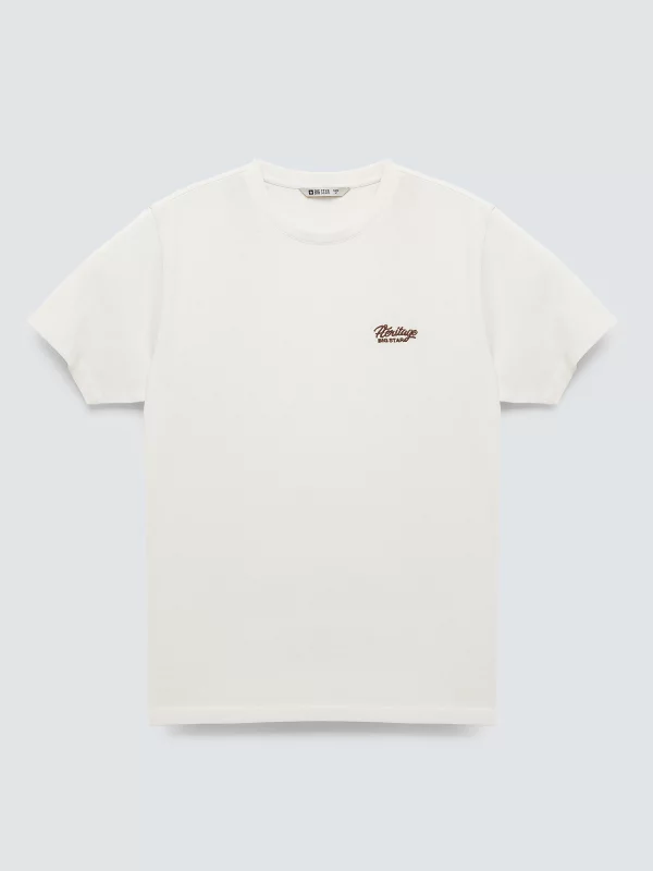 Koszulka męska z haftem na piersi kremowa Serer 103