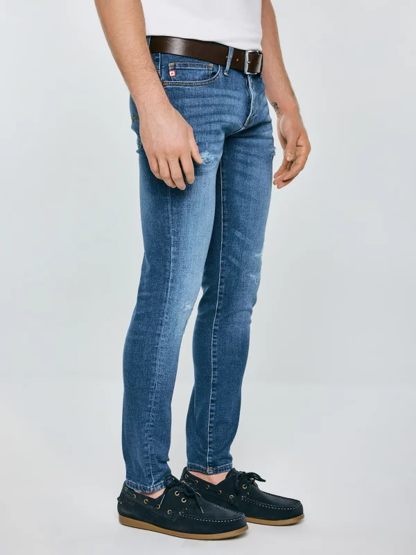 Jeansy męskie skinny z przetarciami niebieskie Deric 368