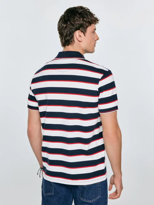 Koszulka męska polo w paski granatowo-biała Seulis 100