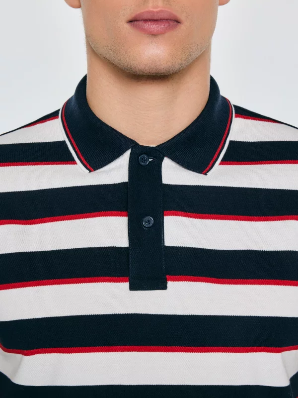 Koszulka męska polo w paski granatowo-biała Seulis 100