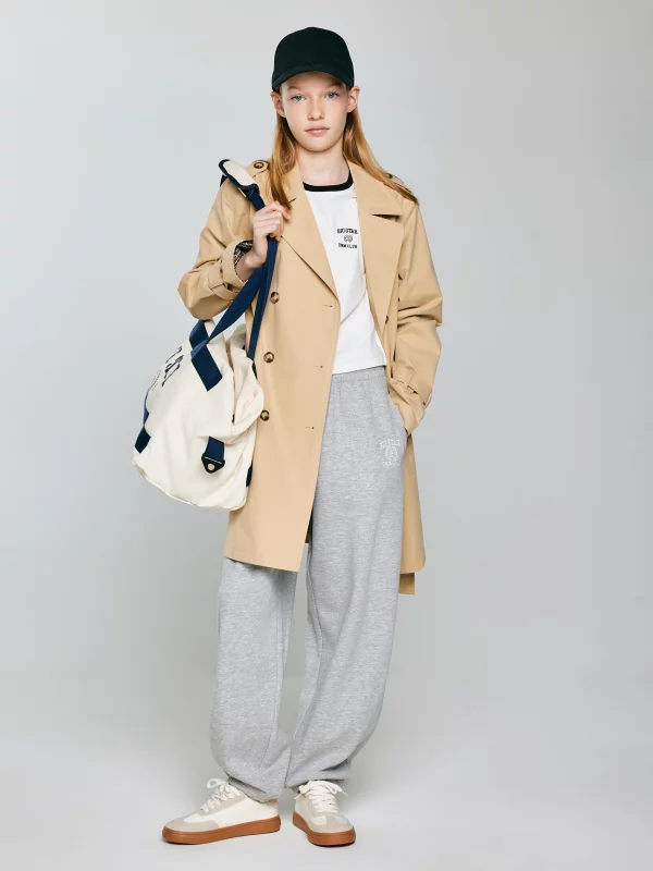 Trencz dziewczęcy dwurzędowy wiązany beżowy Eliska 801