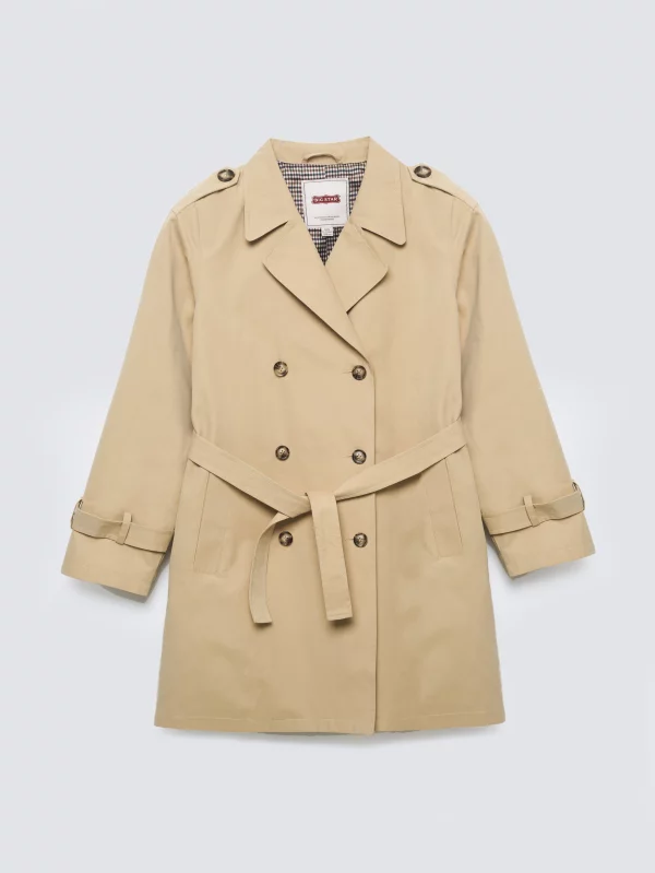 Trencz dziewczęcy dwurzędowy wiązany beżowy Eliska 801