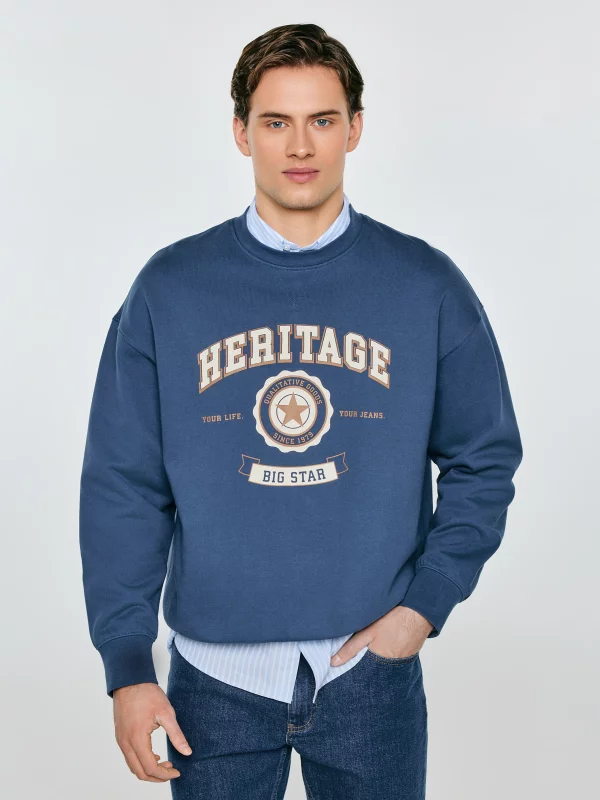 Bluza męska oversize z nadrukiem niebieska Leonar 402