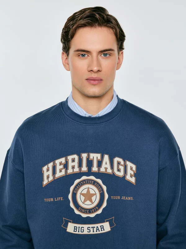 Bluza męska oversize z nadrukiem niebieska Leonar 402