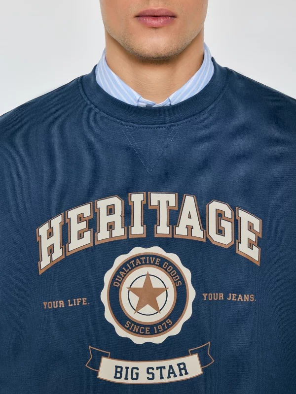 Bluza męska oversize z nadrukiem niebieska Leonar 402