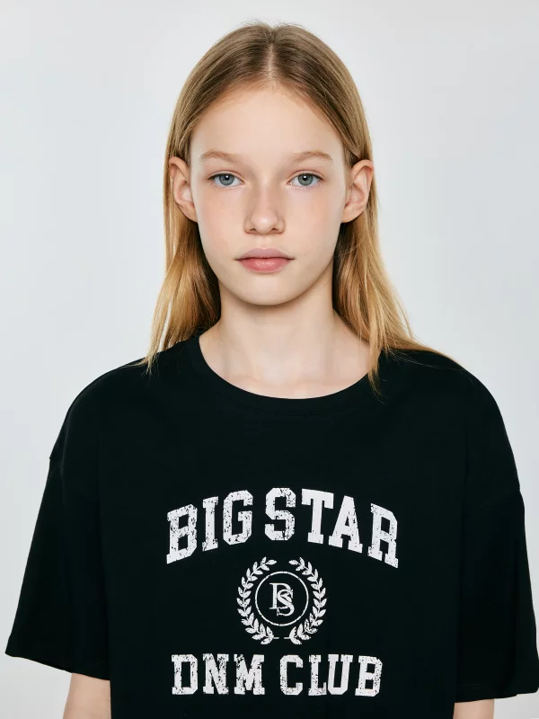 Koszulka dziewczęca z nadrukiem czarna Minka 906