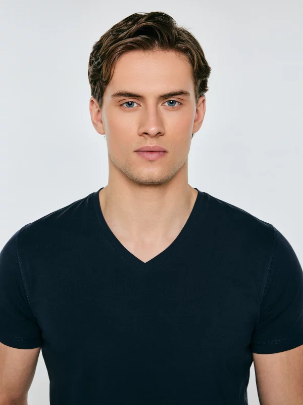 Koszulka męska slim v-neck z bawełny supima granatowa Supiclassicov 403