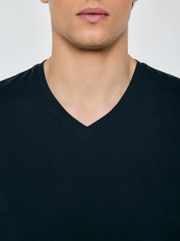 Koszulka męska slim v-neck z bawełny supima granatowa Supiclassicov 403