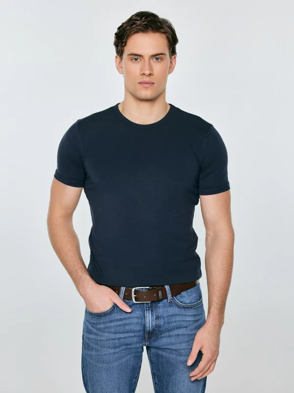 Koszulka męska slim z bawełny supima granatowa Supiclassic 403