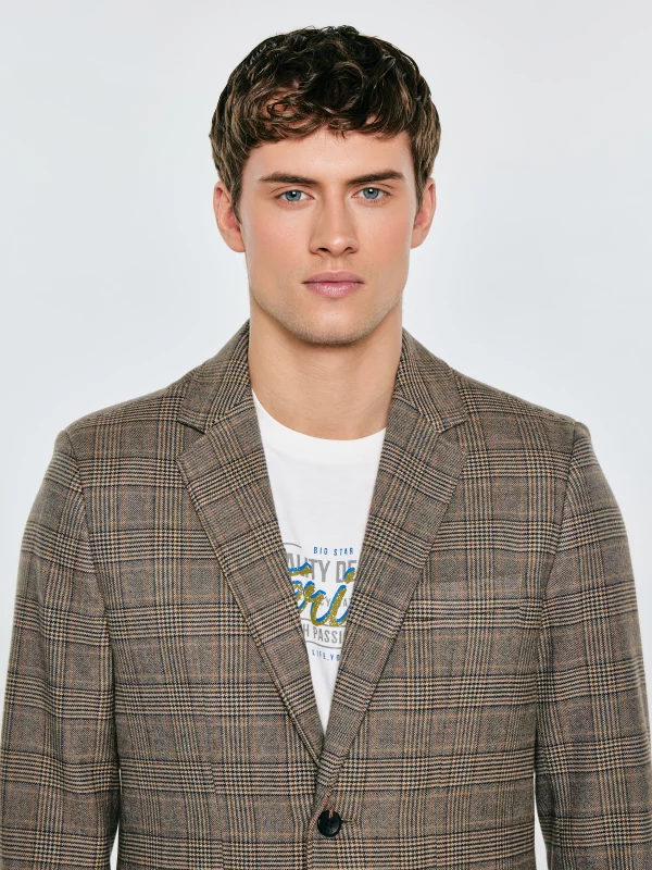 Marynarka męska z dodatkiem wełny w kratę brązowa Branson 803