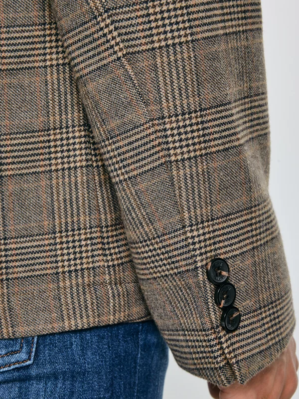 Marynarka męska z dodatkiem wełny w kratę brązowa Branson 803