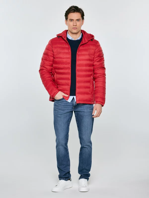 Kurtka męska pikowana z kapturem czerwona Acarf 603