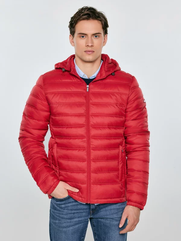 Kurtka męska pikowana z kapturem czerwona Acarf 603
