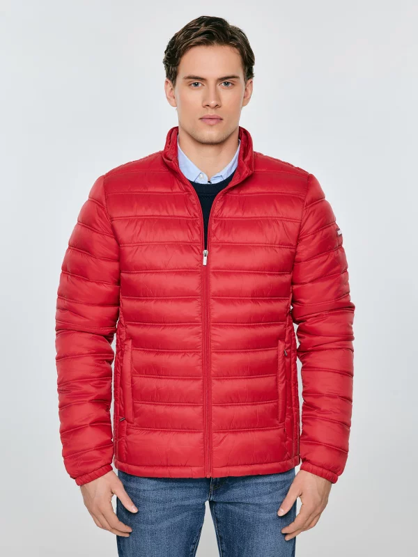 Kurtka męska pikowana z kapturem czerwona Acarf 603