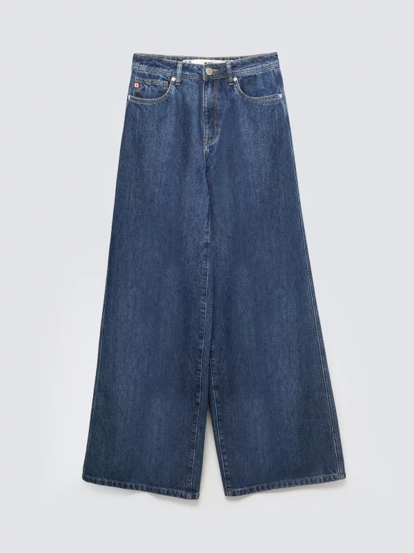 Jeansy damskie z szeroką nogawką granatowe Emily 532