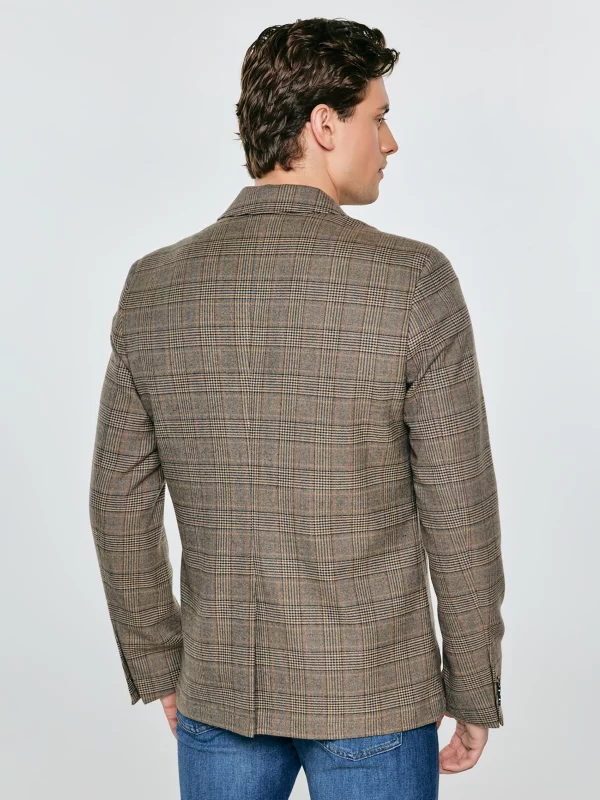 Marynarka męska z dodatkiem wełny w kratę brązowa Branson 803