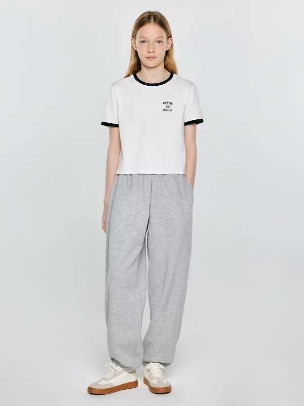 Koszulka dziewczęca z kontrastowym wykończeniem biała Lillia 100