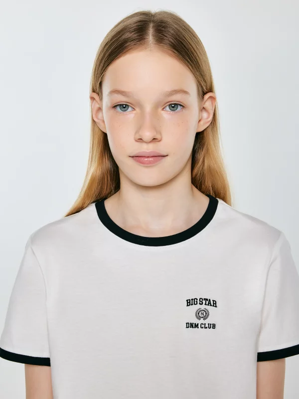 Koszulka dziewczęca z kontrastowym wykończeniem biała Lillia 100