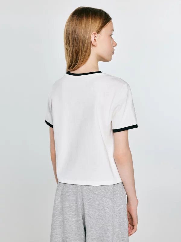 Koszulka dziewczęca z kontrastowym wykończeniem biała Lillia 100