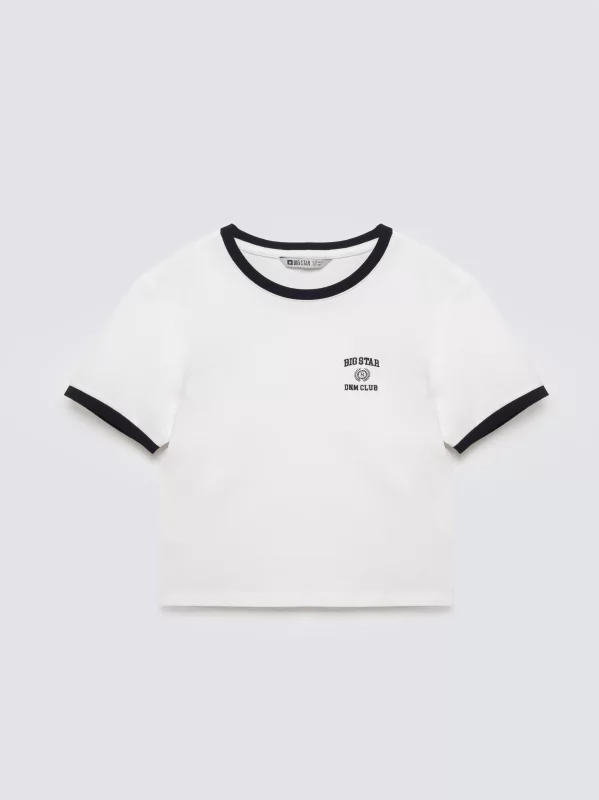 Koszulka dziewczęca z kontrastowym wykończeniem biała Lillia 100