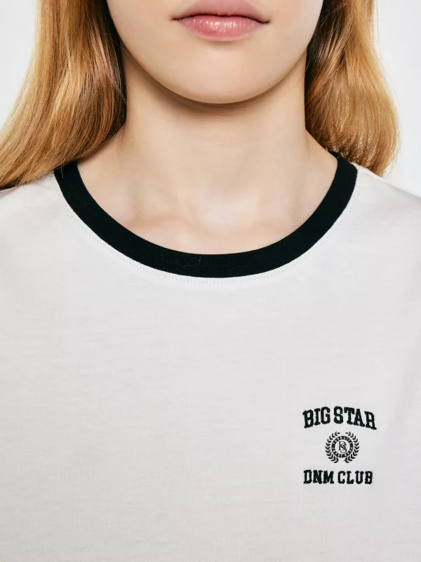 Koszulka dziewczęca z kontrastowym wykończeniem biała Lillia 100