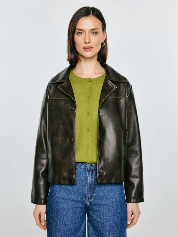 Kurtka damska ze skóry ekologicznej brązowa Sandrosa 804