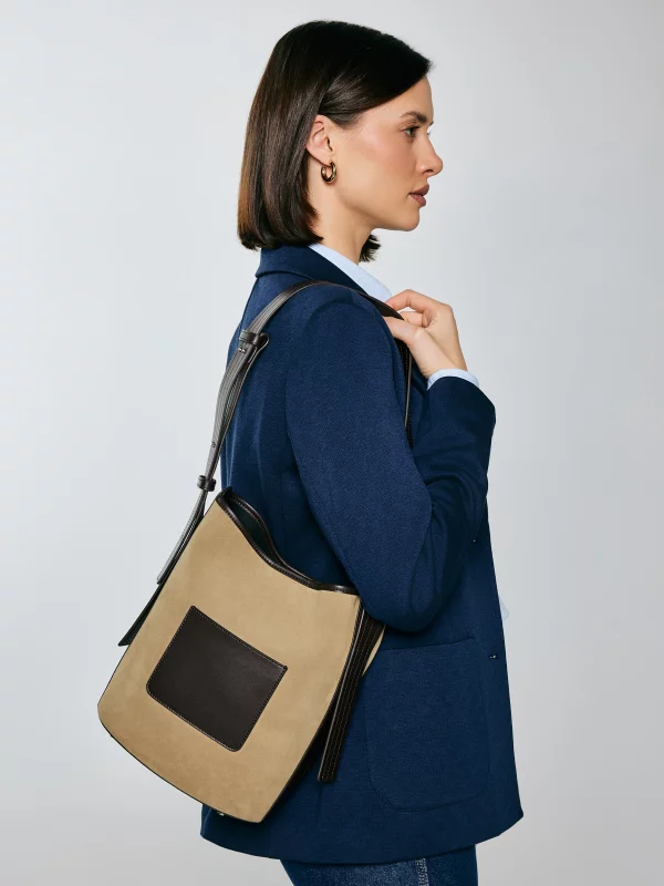 Torebka damska ze skóry naturalnej zamszowej beżowa Singari 801