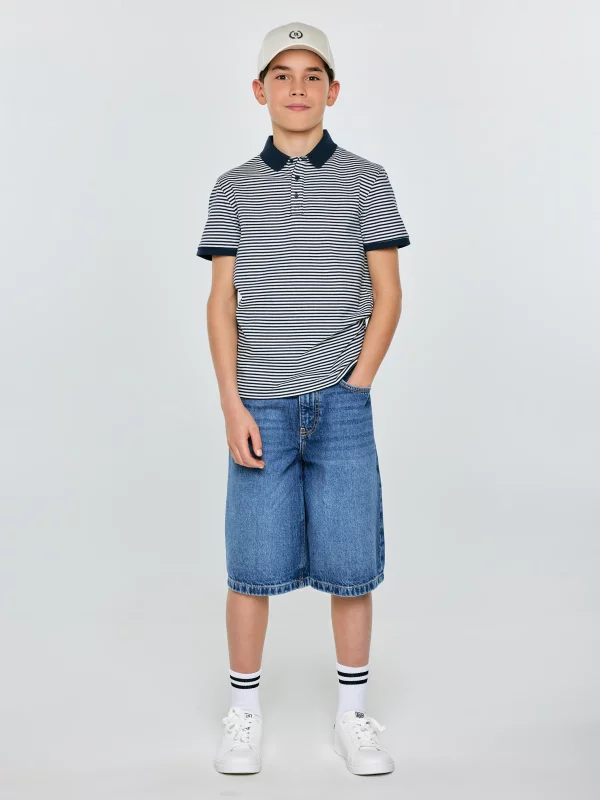 Koszulka chłopięca polo w paski granatowa Fiker 403